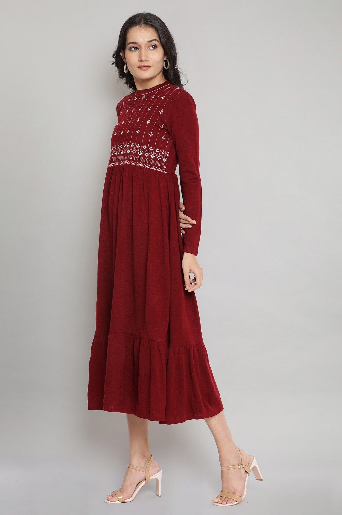 Maroon Acrylic Winter Dress