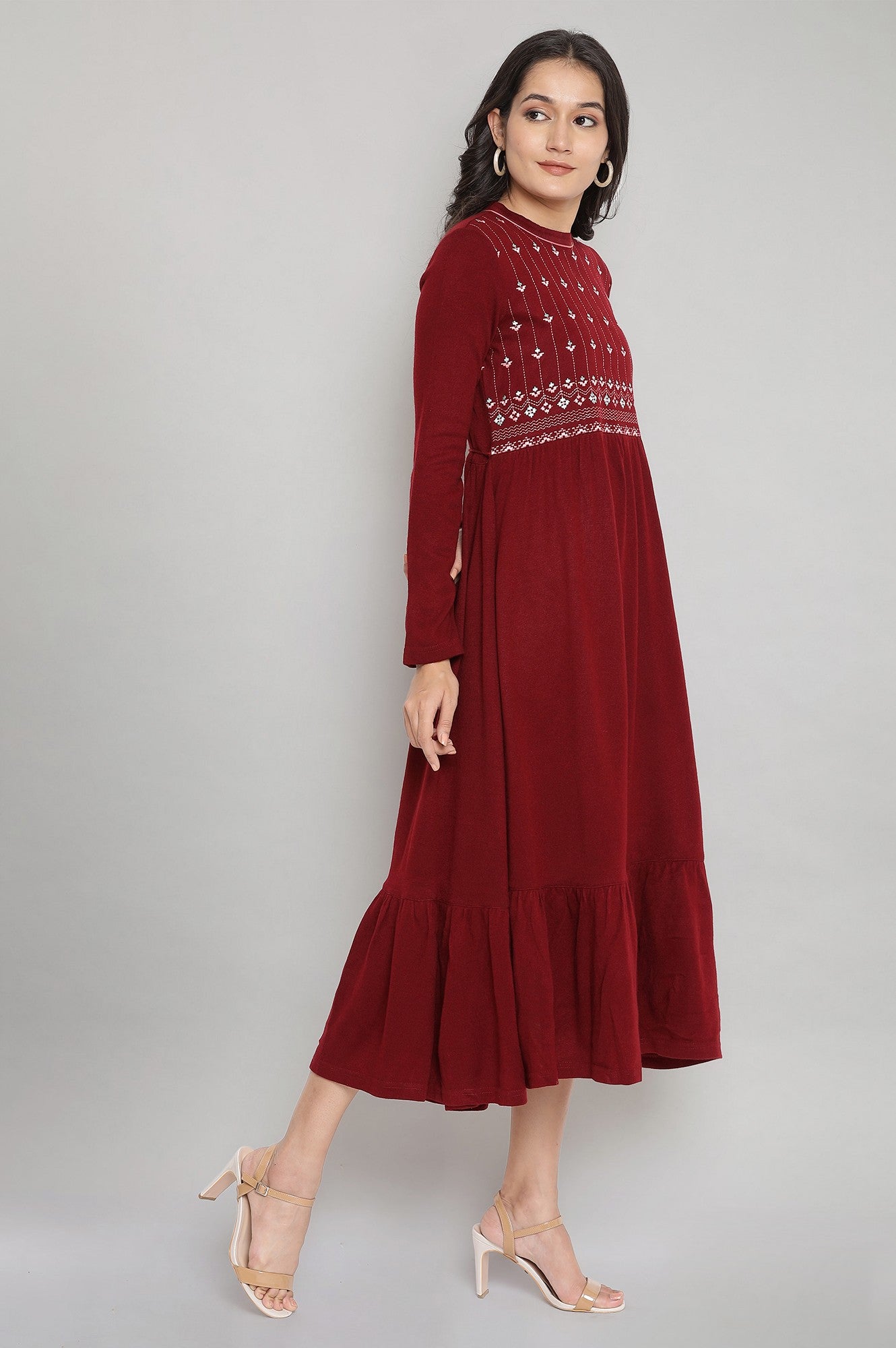 Maroon Acrylic Winter Dress