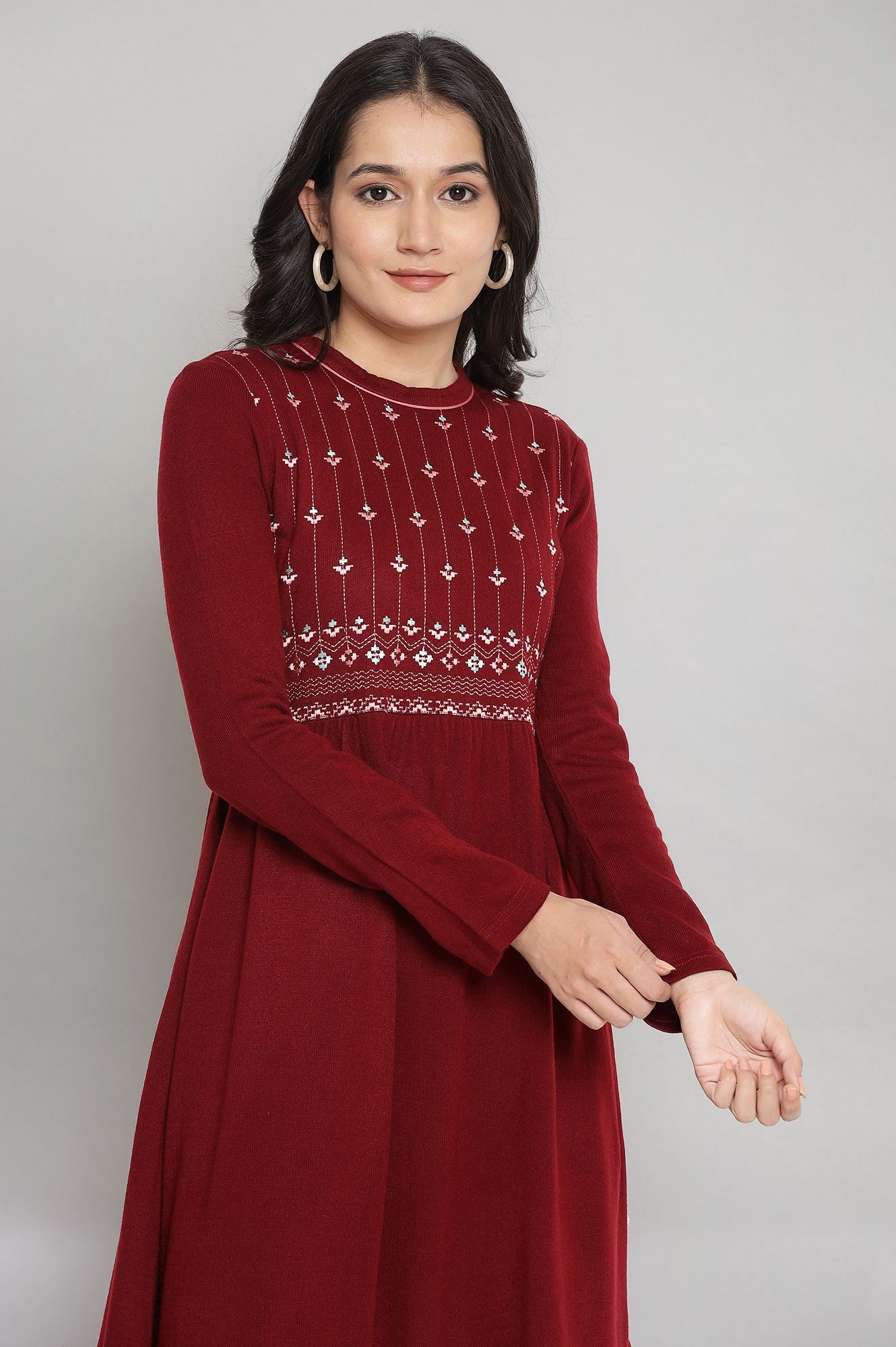 Buy Maroon Acrylic Winter Dress Online for Woman Shop for Aurelia