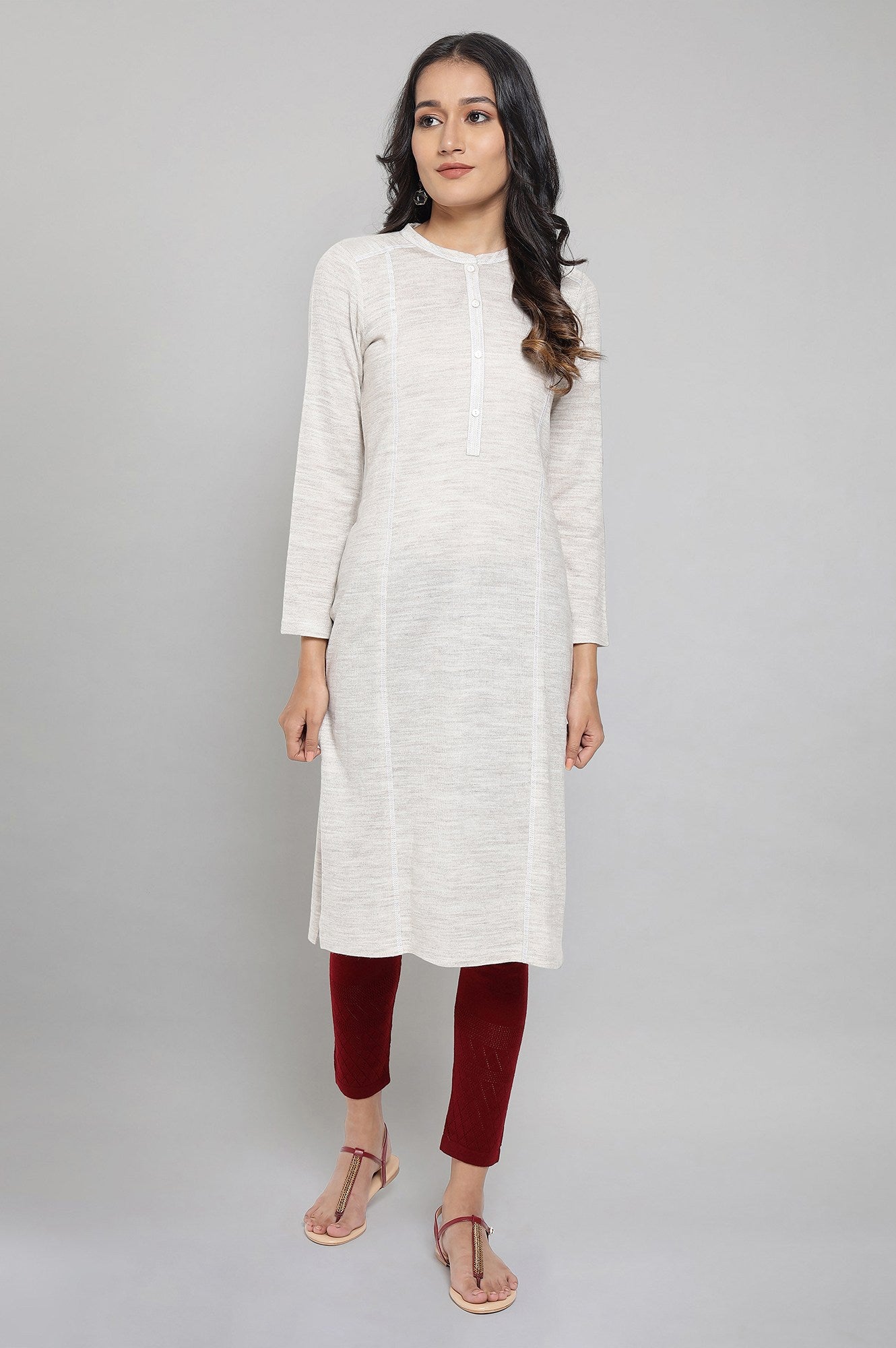 Grey Solid Winter kurta