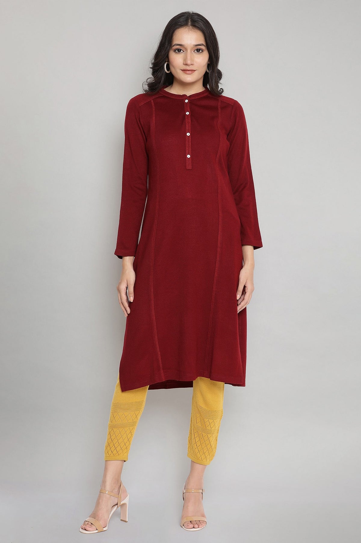 Maroon Solid Winter kurta - XS