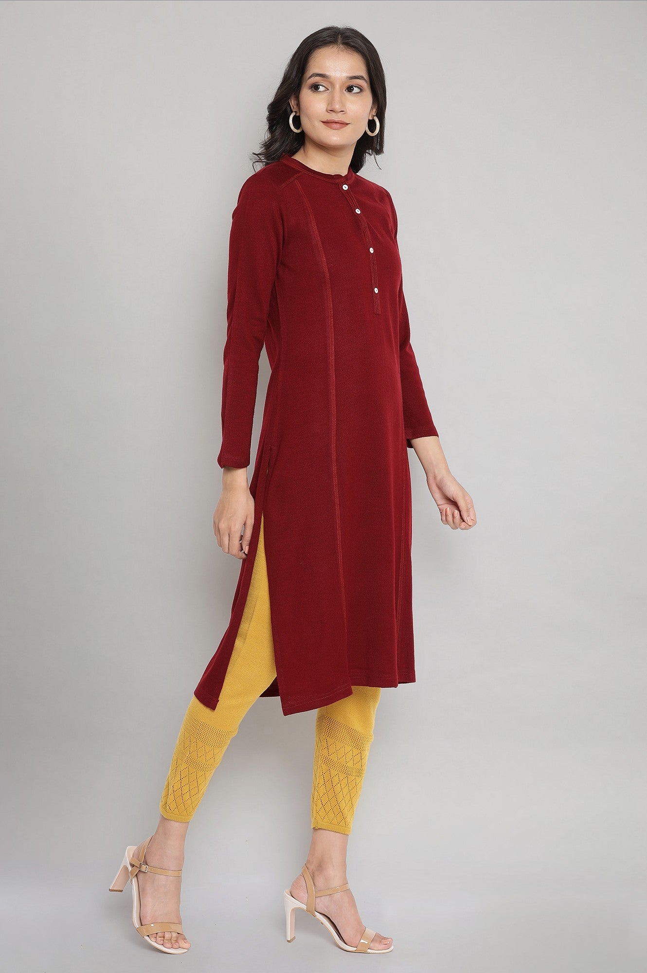 Maroon Solid Winter kurta