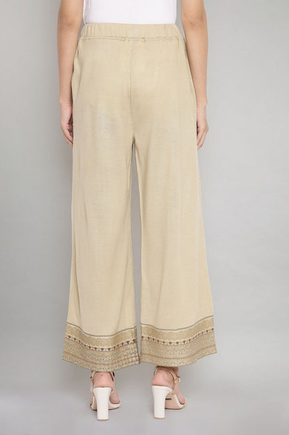 Beige Festive Palazzo Pants