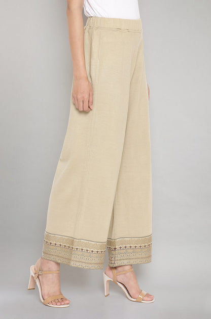 Beige Festive Palazzo Pants