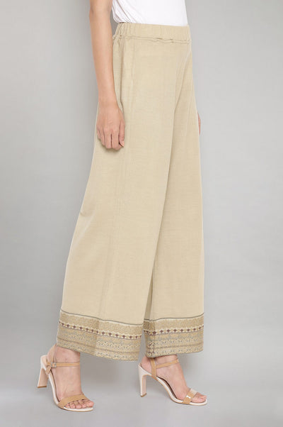 Beige Festive Palazzo Pants