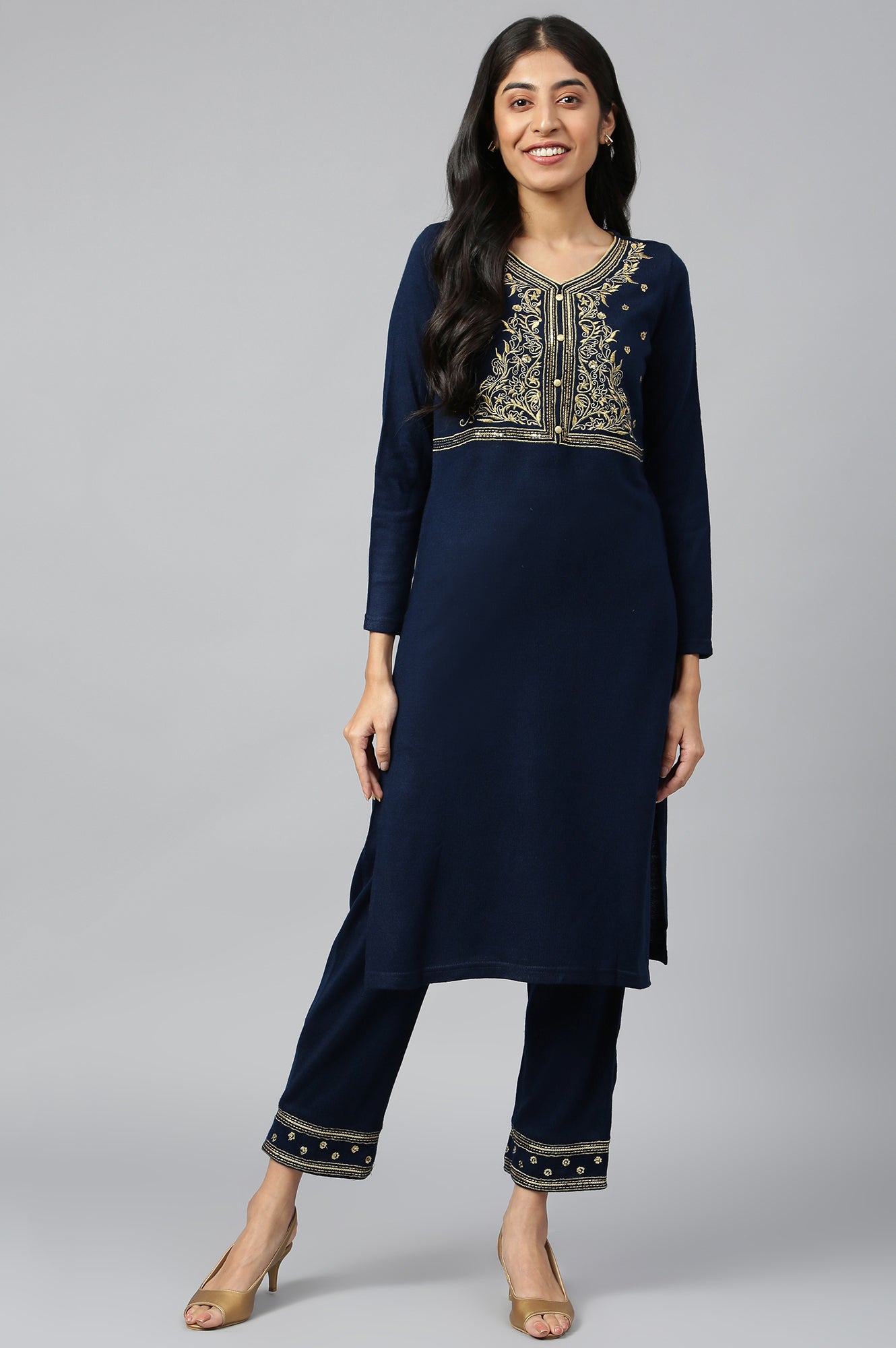 Navy Winter kurta &amp; Palazzo Ethnic Set