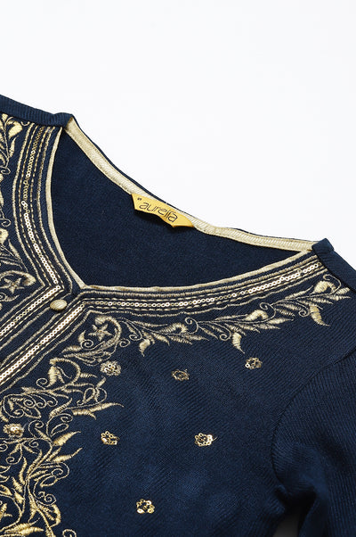 Navy Winter kurta & Palazzo Ethnic Set
