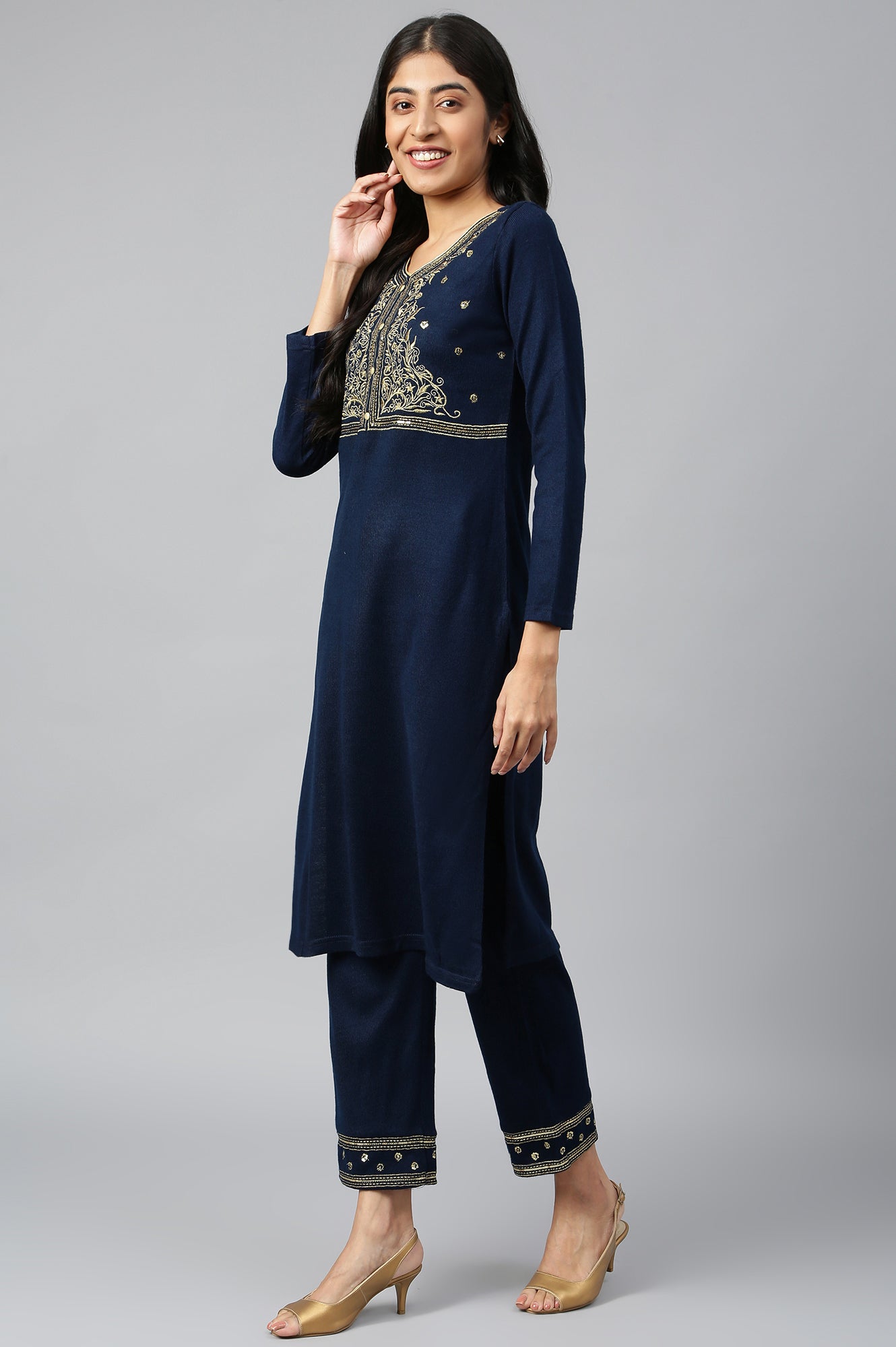 Navy Winter kurta &amp; Palazzo Ethnic Set