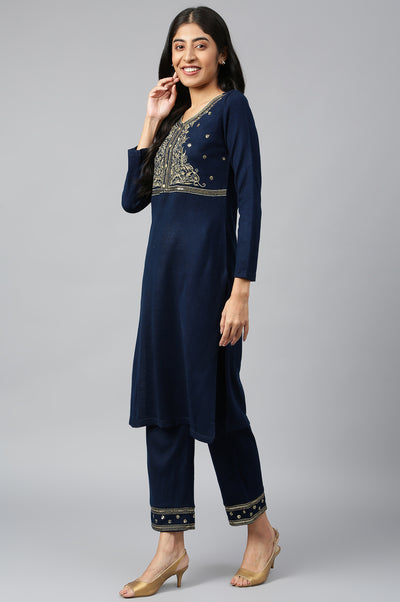 Navy Winter kurta & Palazzo Ethnic Set