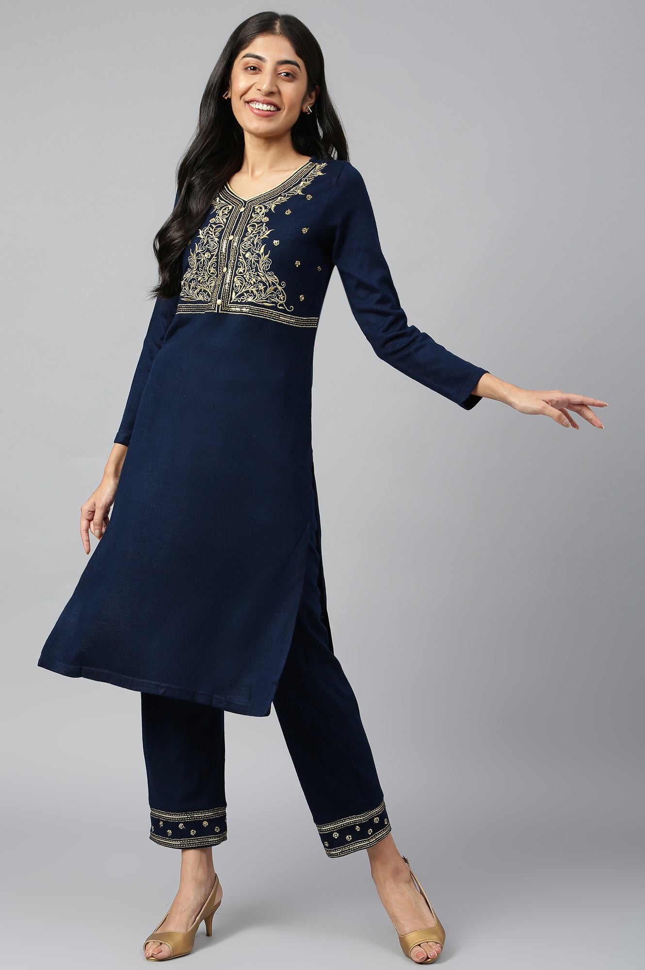 Navy Winter kurta &amp; Palazzo Ethnic Set