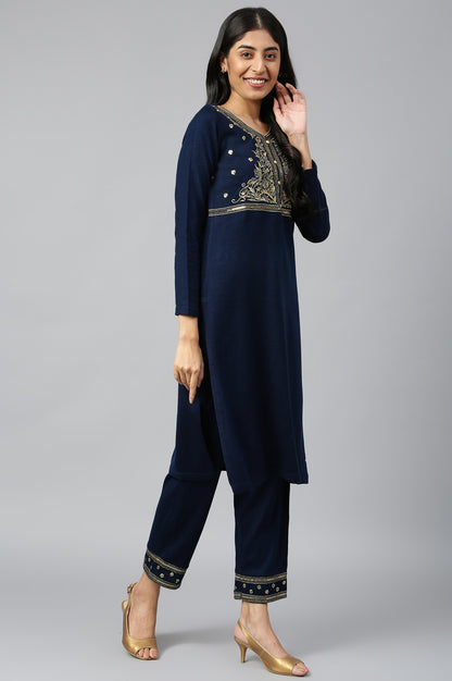 Navy Winter kurta &amp; Palazzo Ethnic Set