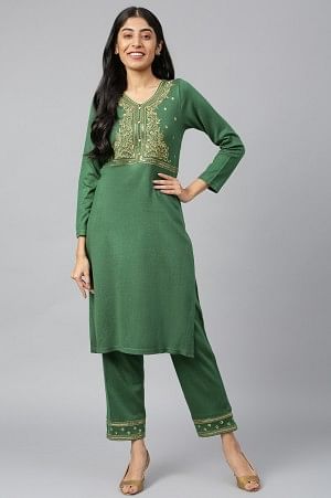 Green Winter kurta &amp; Palazzo Ethnic Set