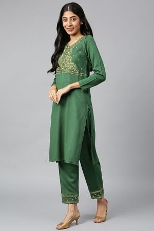 Green Winter kurta & Palazzo Ethnic Set