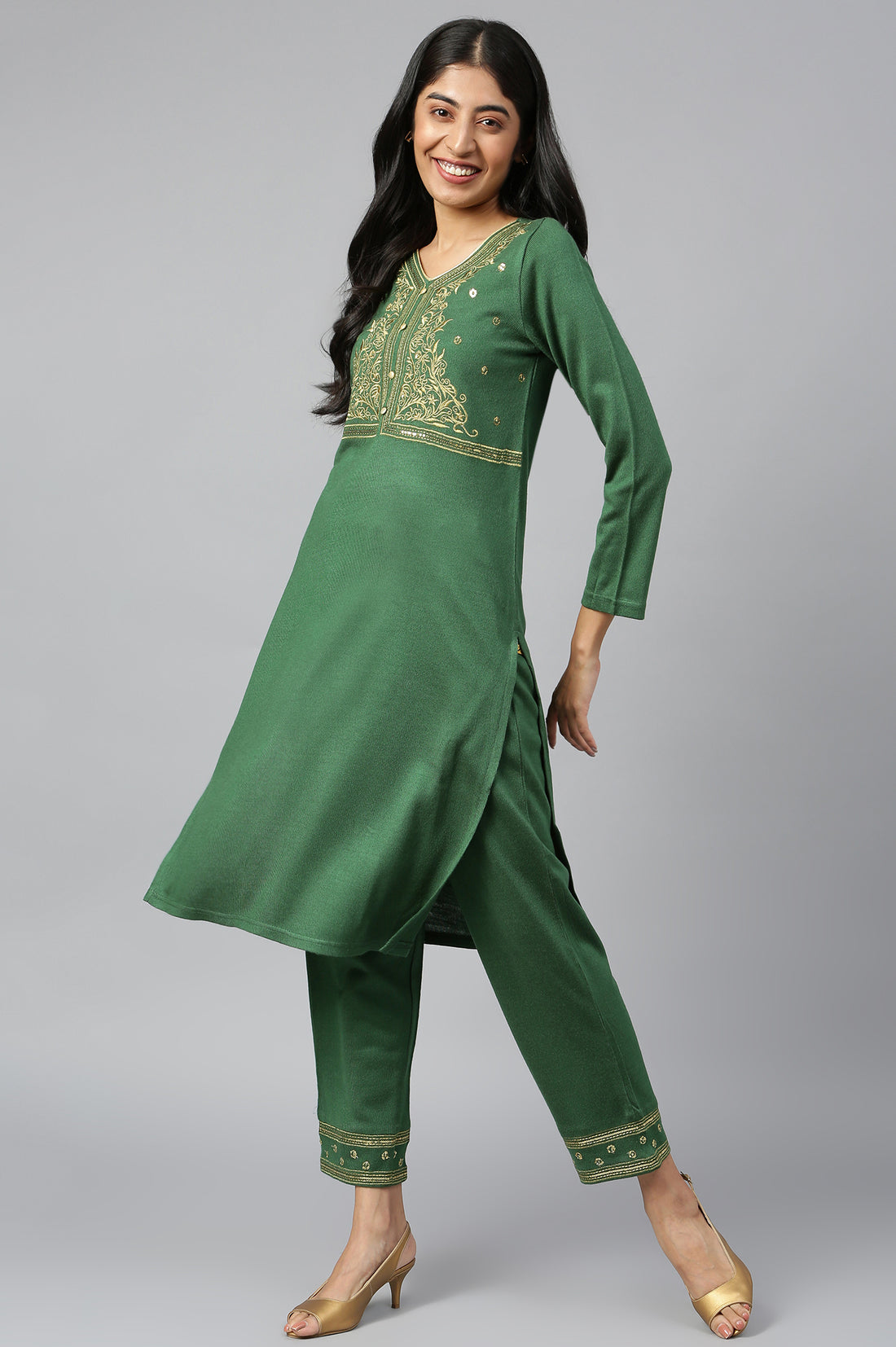 Green Winter kurta &amp; Palazzo Ethnic Set