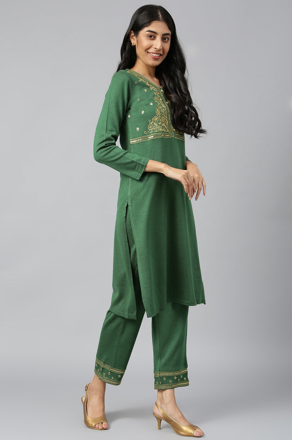 Green Winter kurta & Palazzo Ethnic Set