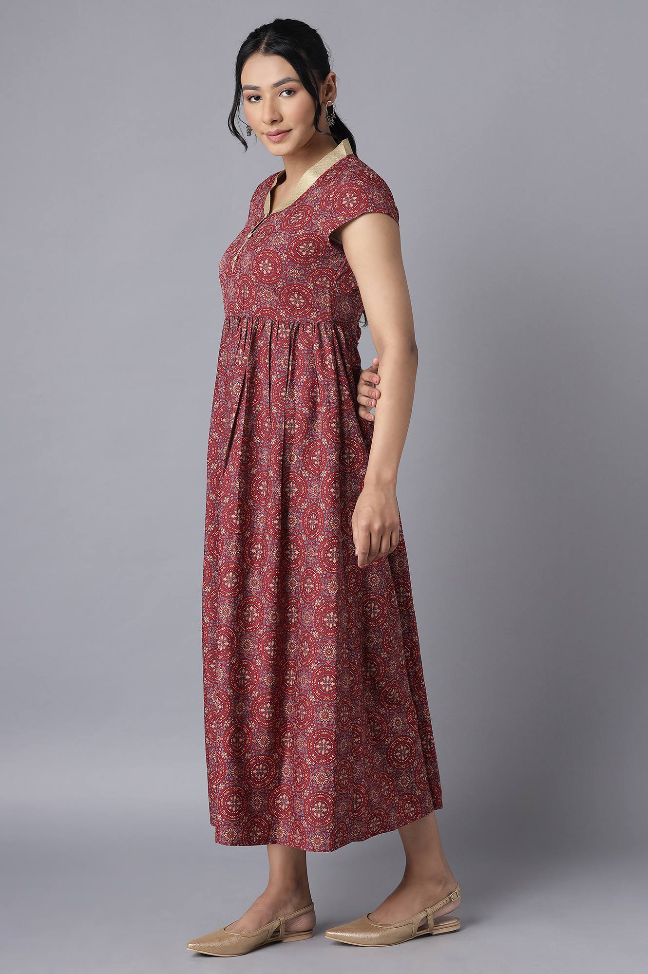 Brick Maroon Ethnic Dress