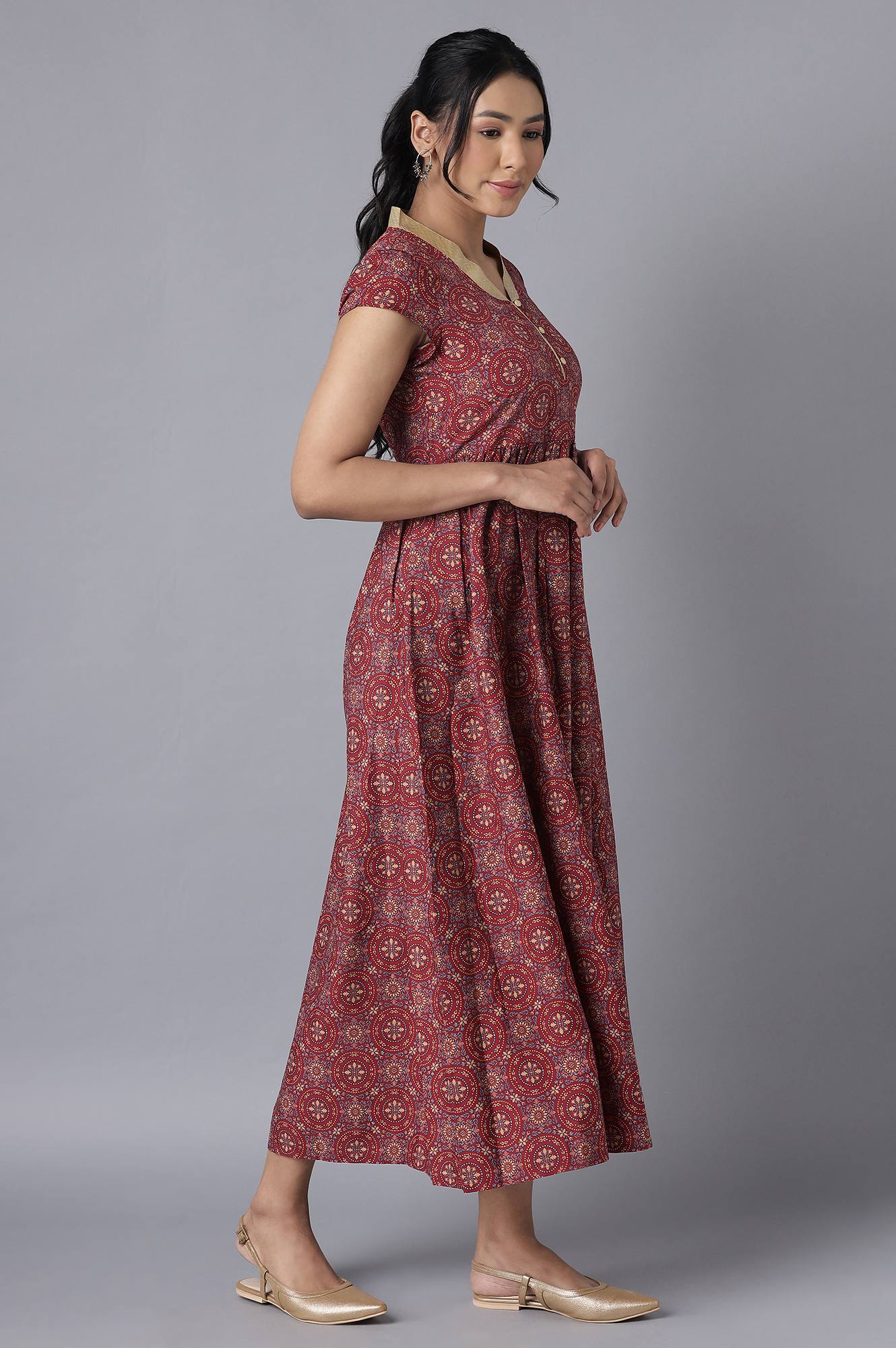 Brick Maroon Ethnic Dress