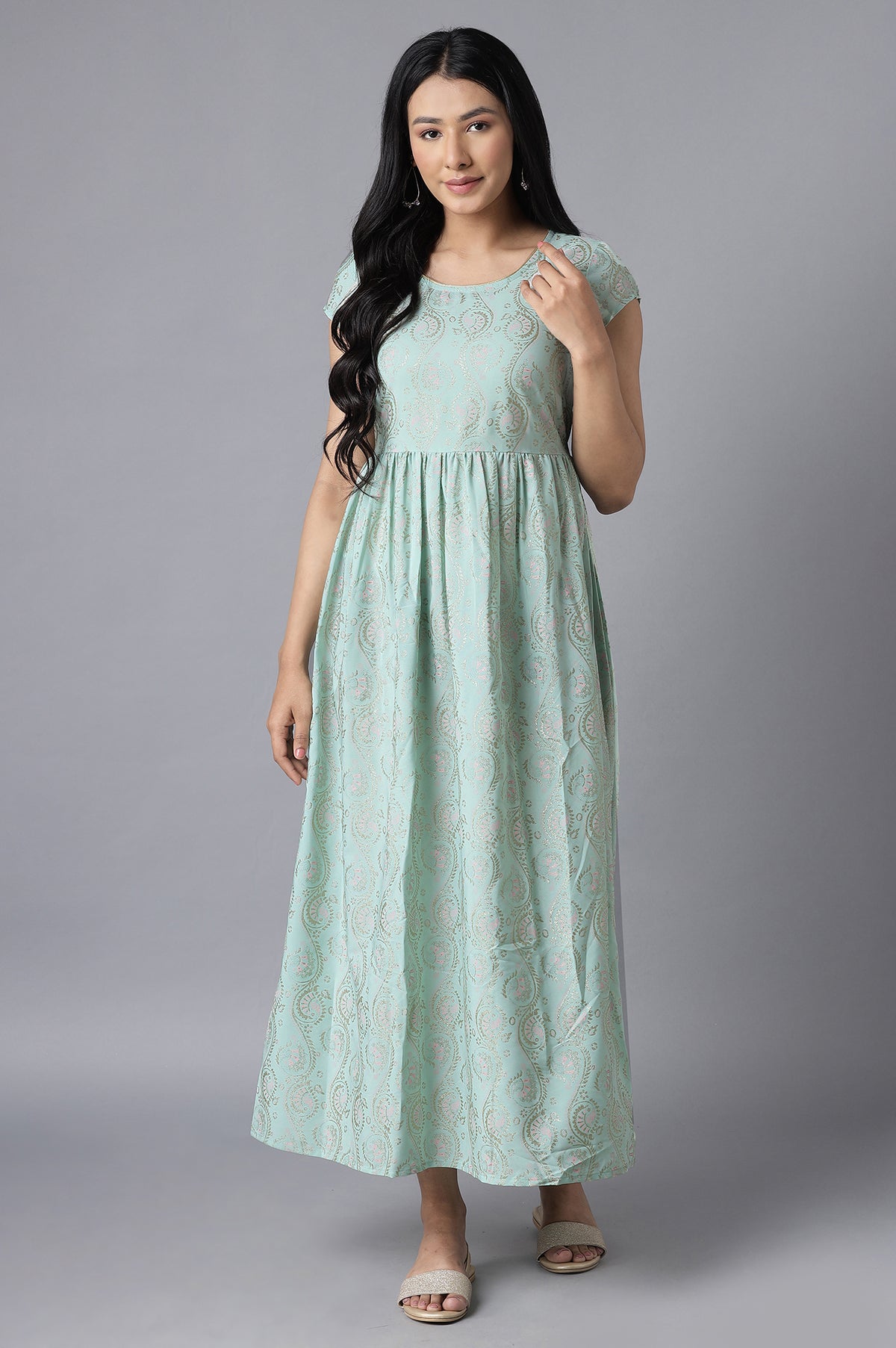 Green Maroon Ethnic Dress - XS