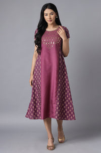 Purple Embroidered Ethnic Dress