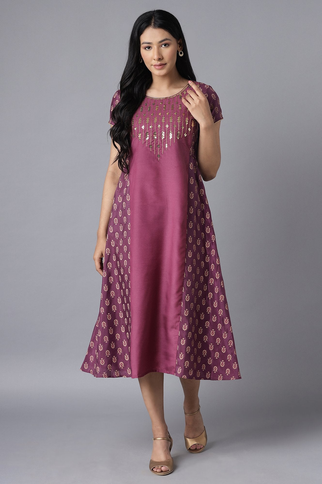 Purple Embroidered Ethnic Dress