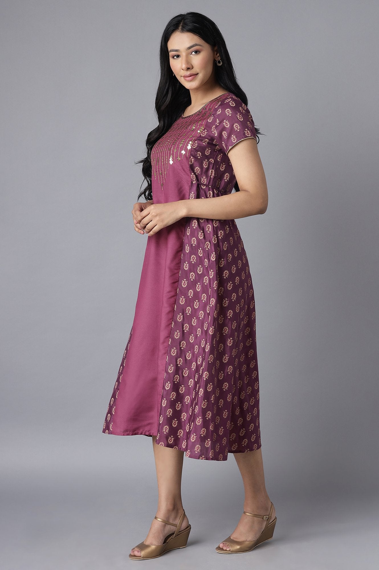 Purple Embroidered Ethnic Dress