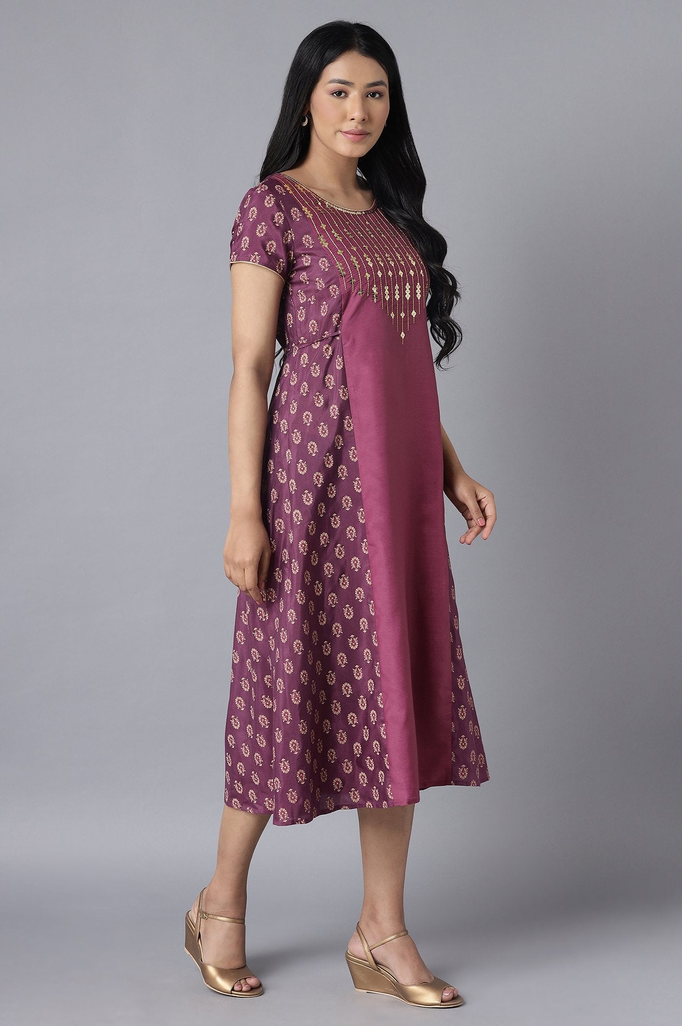 Purple Embroidered Ethnic Dress