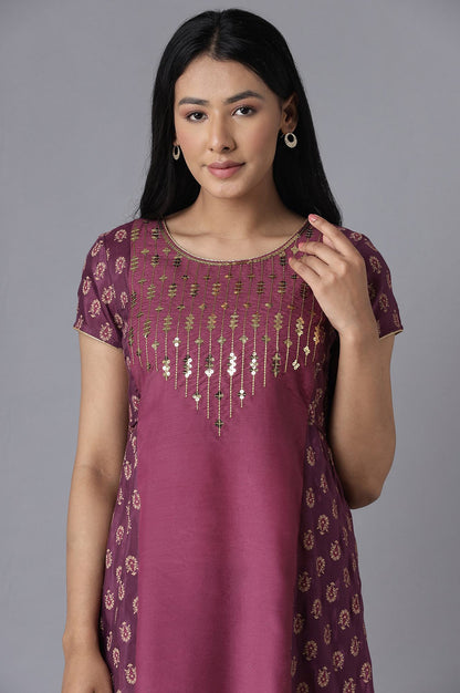 Purple Embroidered Ethnic Dress