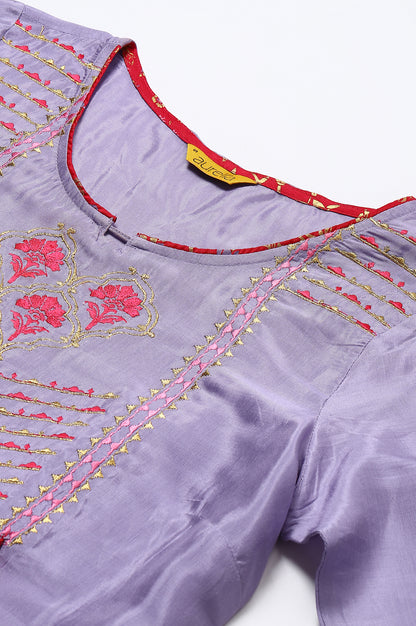 Purple Embroidered kurta-Pink Palazzo-Dupatta Set