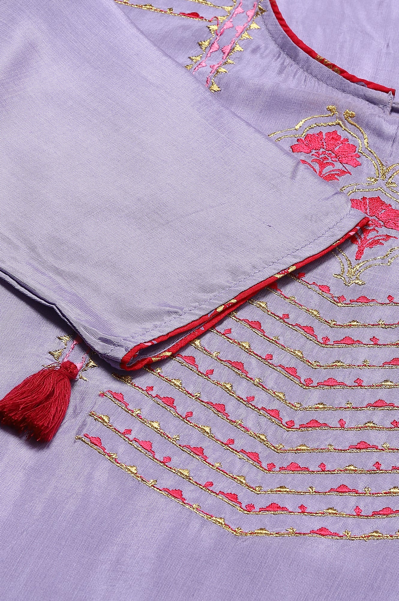 Purple Embroidered kurta-Pink Palazzo-Dupatta Set