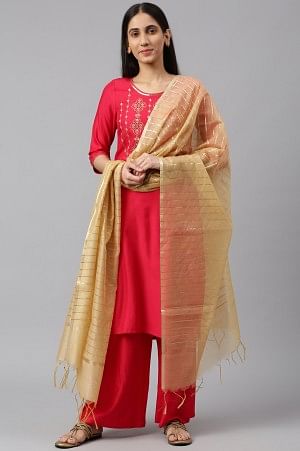 Maroon Embroidered kurta-Palazzo-Gold Dupatta Set