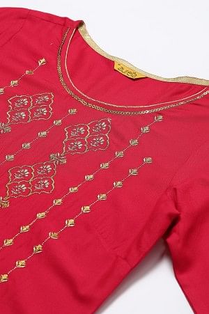 Maroon Embroidered kurta-Palazzo-Gold Dupatta Set