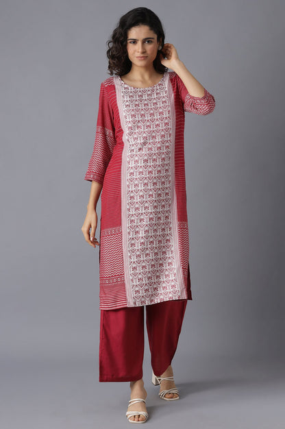 Pink Printed kurta-Palazzo Set