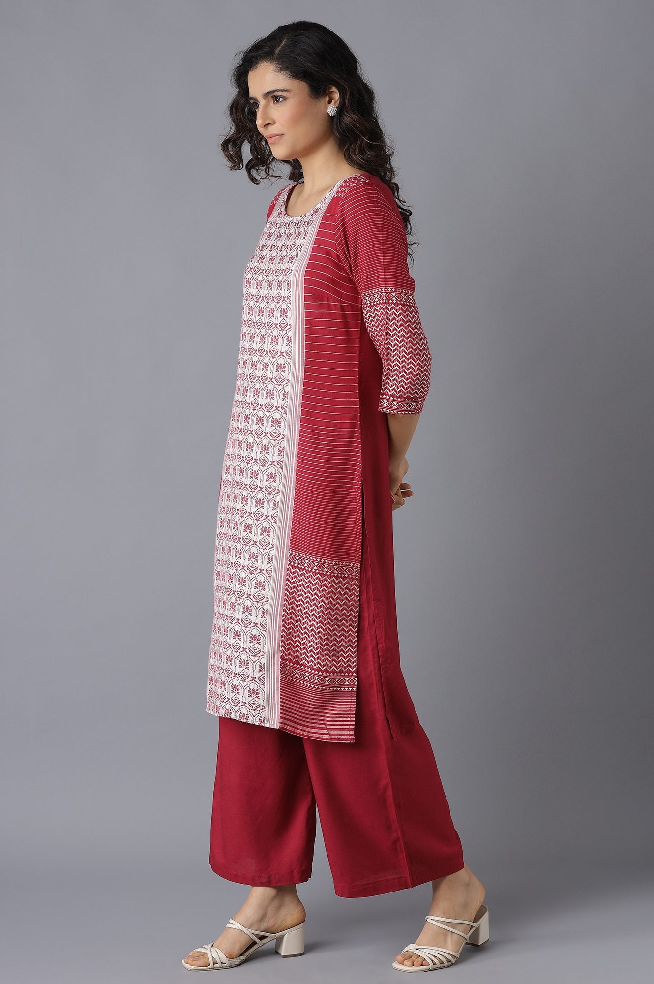 Pink Printed kurta-Palazzo Set