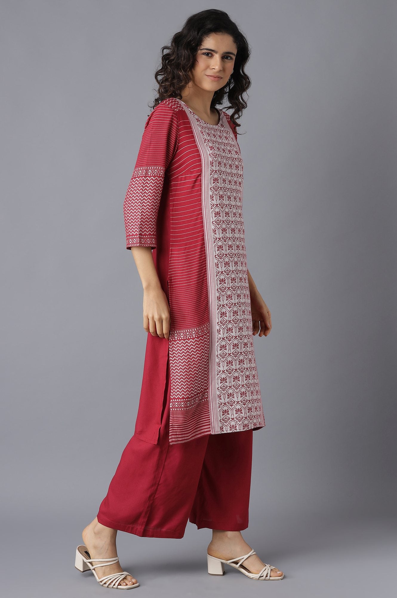 Pink Printed kurta-Palazzo Set