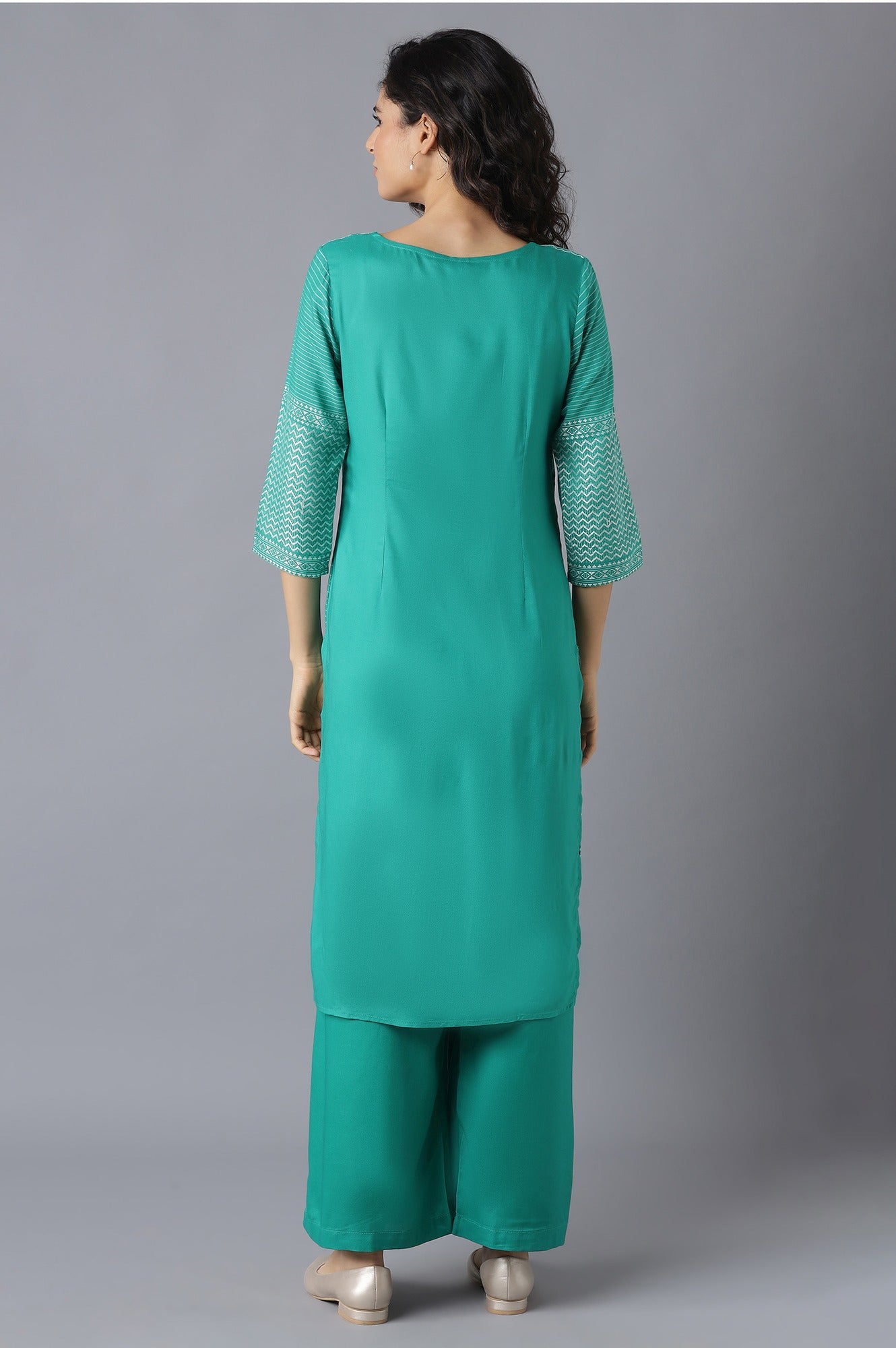 Green Printed kurta-Palazzo Set