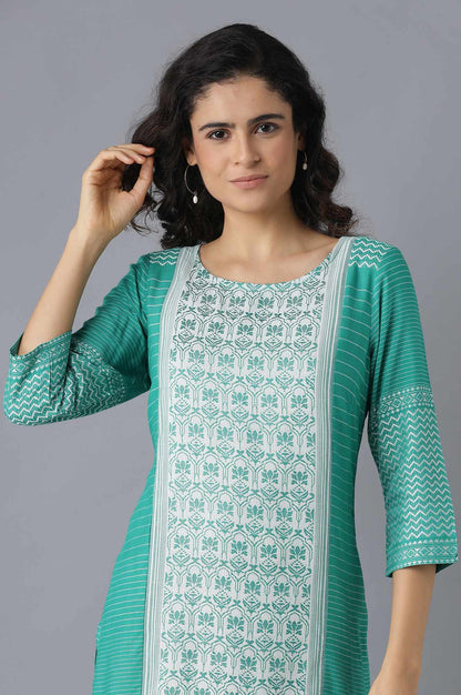 Green Printed kurta-Palazzo Set