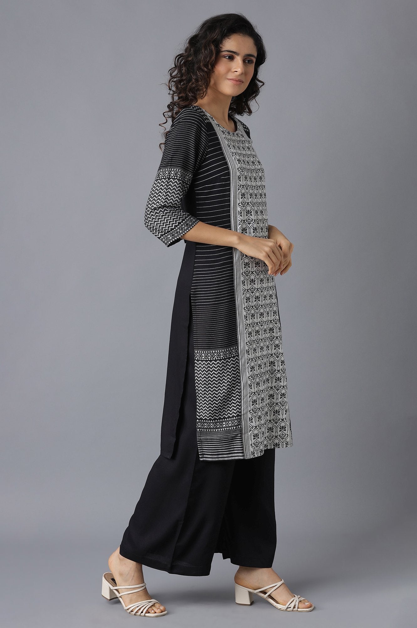 Black Printed kurta-Palazzo Set