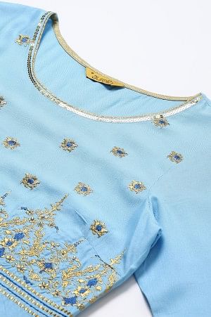 Blue Embroidered kurta-Palazzo-Gold Dupatta Set