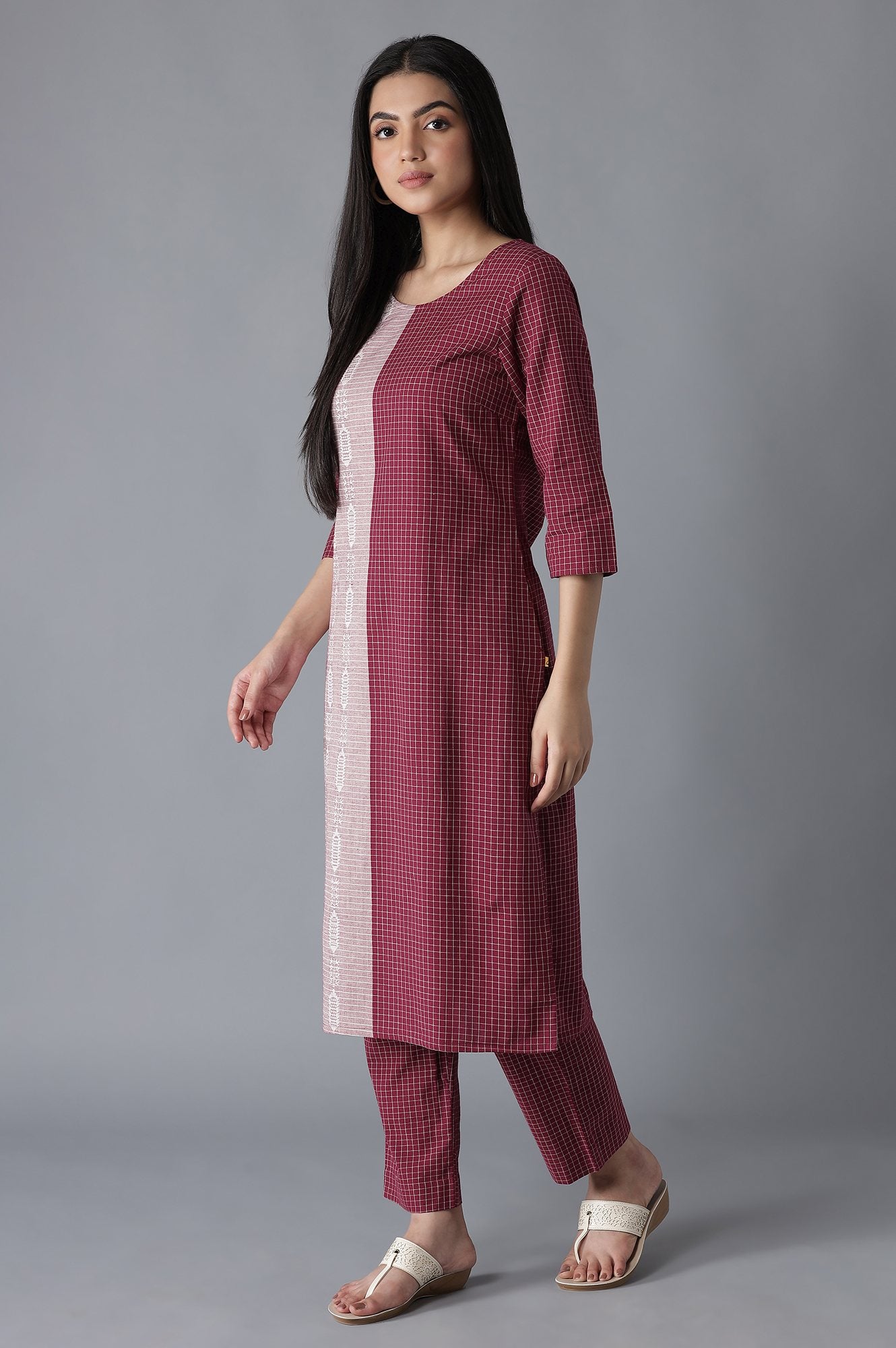 Red Yarn Dyed Cotton kurta Trousers Set