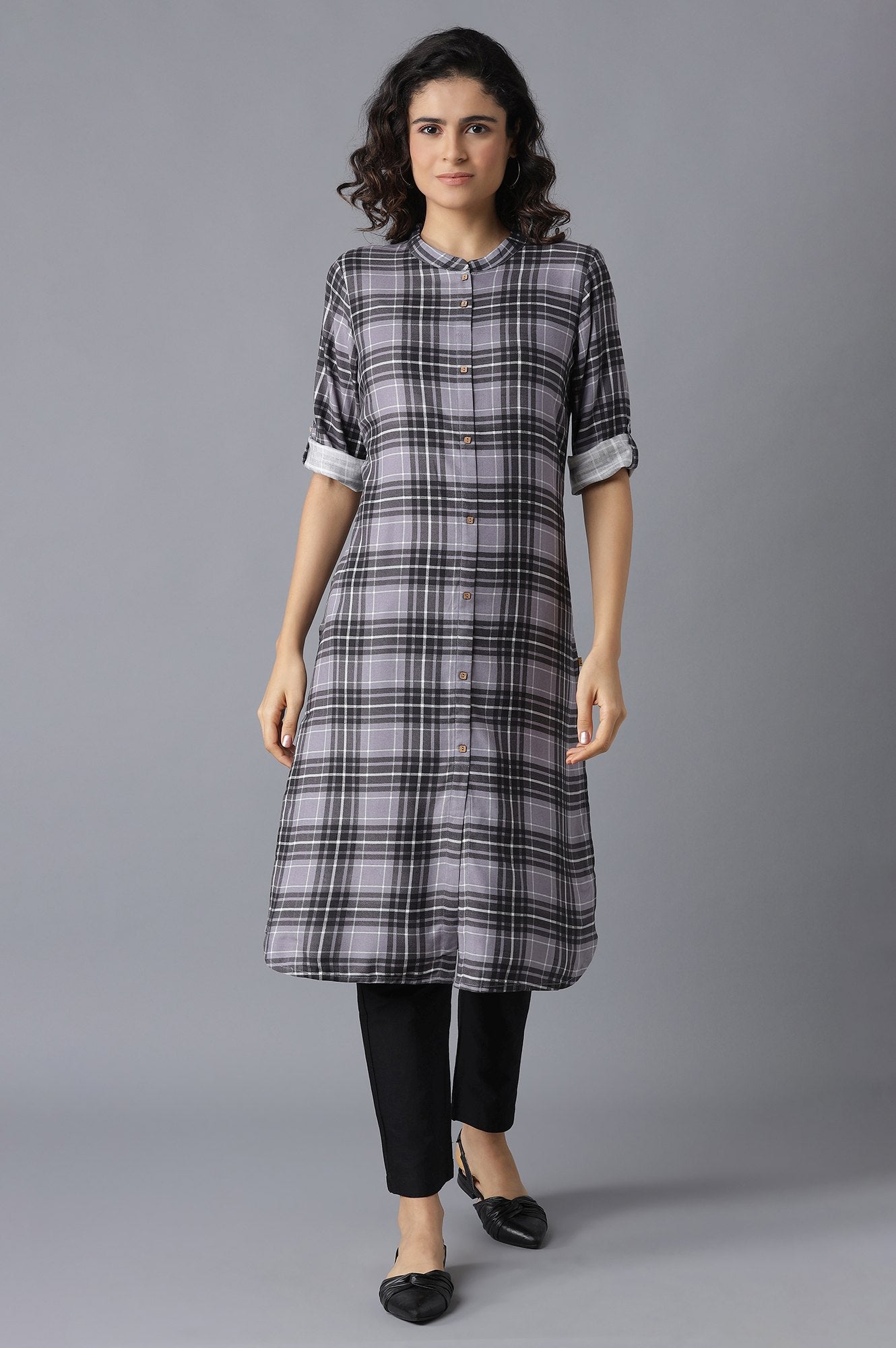 Black Check kurta- Black Trousers Set