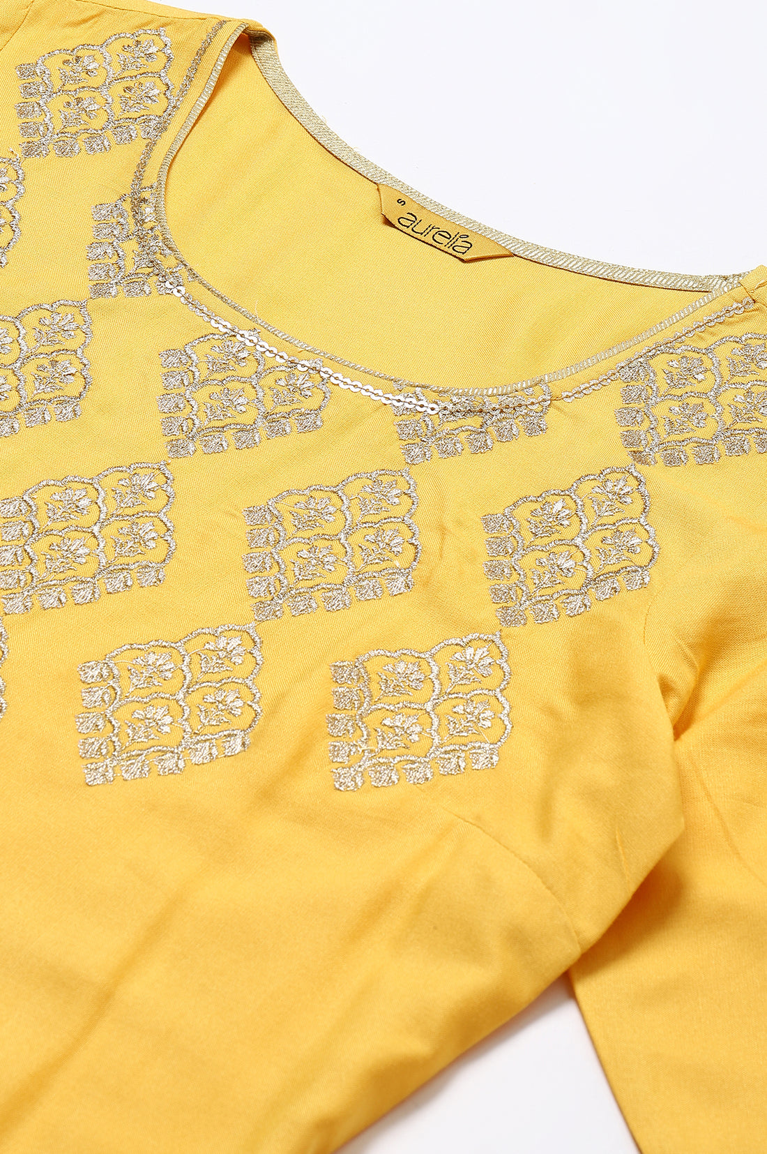 Yellow Embroidered kurta- Palazzo- Green Dupatta Set