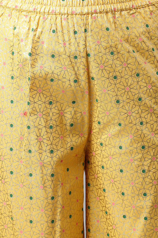 Yellow Embroidered kurta- Palazzo- Green Dupatta Set