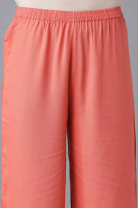 Peach Embroidered kurta-Palazzo-Gold Dupatta Set