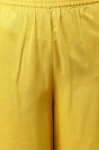Yellow Embroidered kurta-Palazzo-Silver Dupatta Set