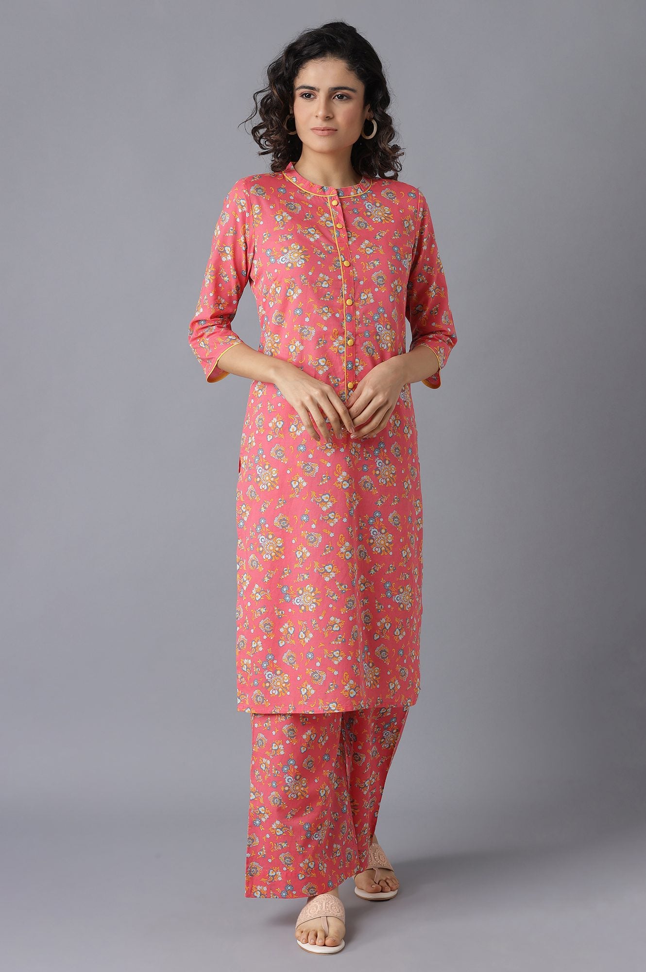 Pink Floral kurta-Palazzo Set