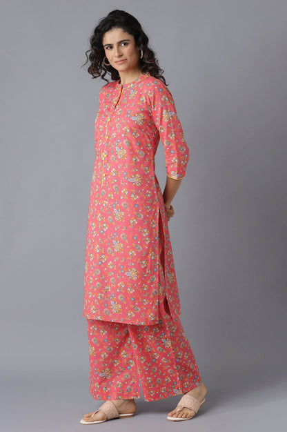 Pink Floral kurta-Palazzo Set