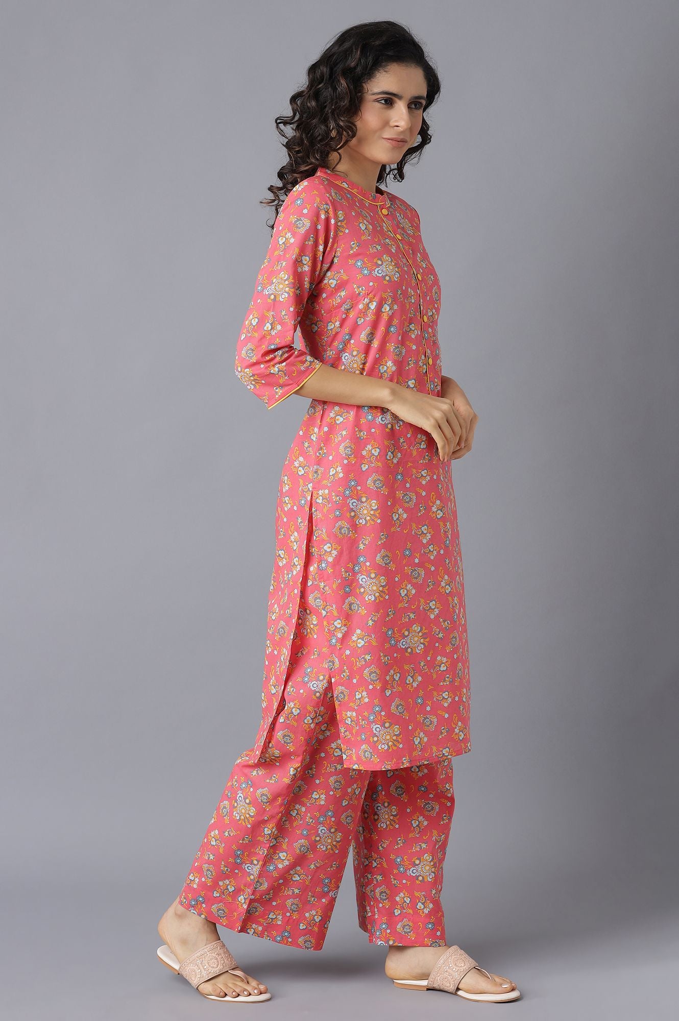 Pink Floral kurta-Palazzo Set