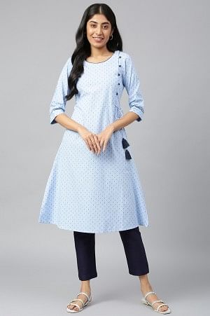 Blue kurta-White Palazzo Set