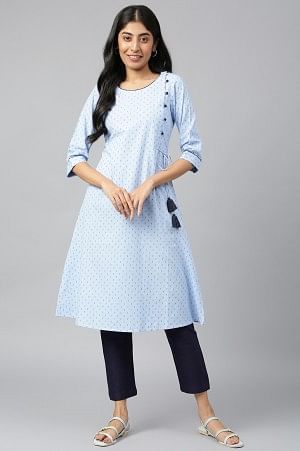 Blue kurta-White Palazzo Set