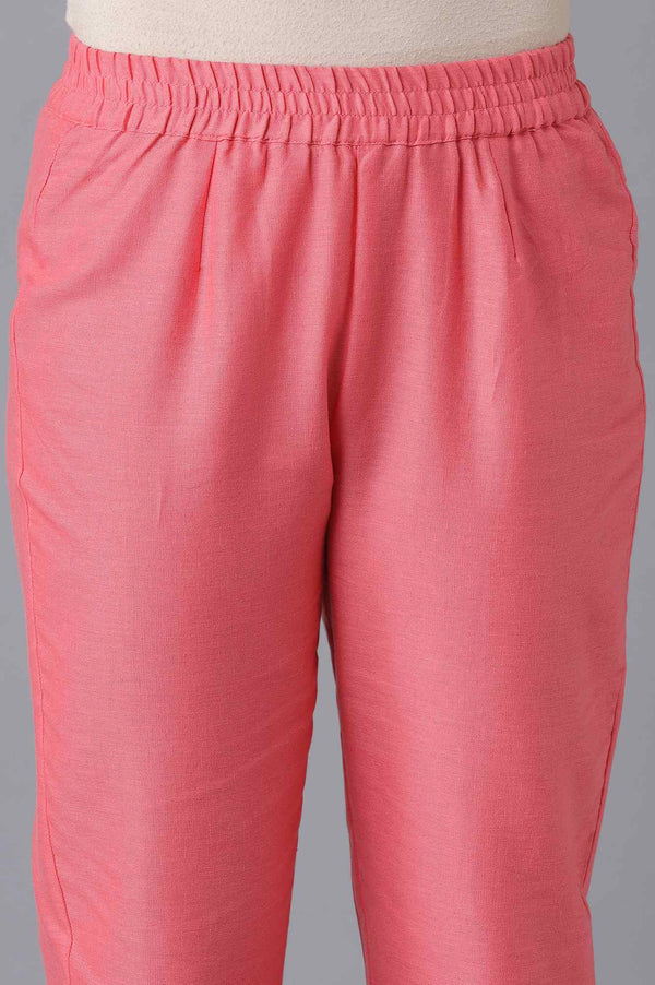 Yellow Printed A-Line kurta-Pink Trousers Set